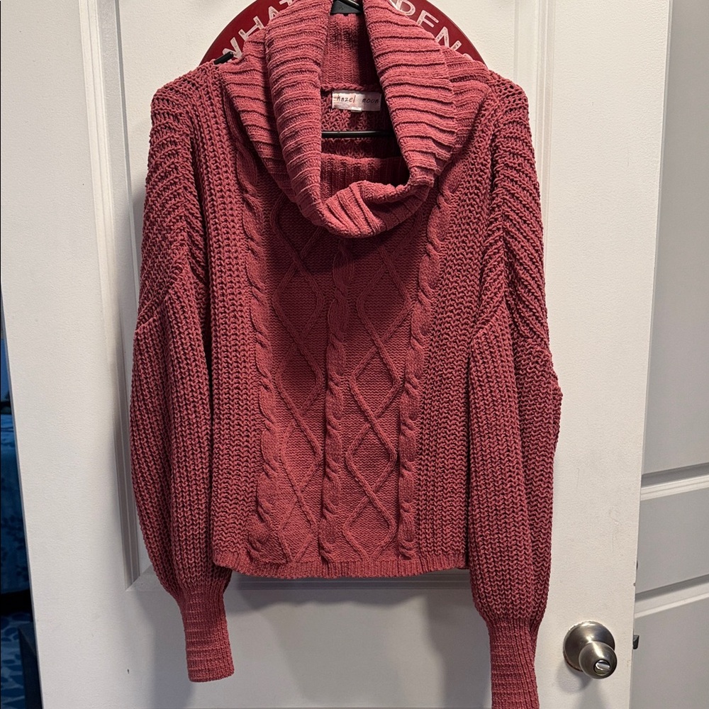 Elegant Cable Knit Cowl Neck Sweater in Dusty Rose